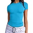 Trendy Queen Womens Basic T-Shirts Scoop Neck Short Sleeve Crop Tops Cute Summer Tops Slim Fit Tees Y2k Clothing