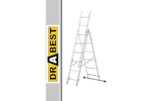 Drabest Basic Home Échelle en Aluminium 3 Éléments – Escabeau 3x6 Marches – Escabeau en Aluminium Léger – Échelle Pliable pour la Maison – Capacité 150 Kg – 46x165x13cm