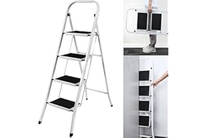 AUTOFATHER 4 Trittleiterr Klappleiter Hocker Hochleistungsstahl No Slip Design Robustes breites Pedal Faltbar Platzsparend
