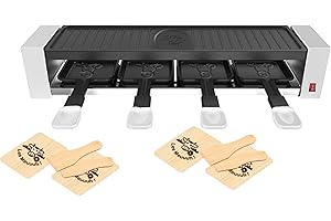 LITTLE BALANCE 8942 Raclette 4 Meuuuh...!, Appareil à raclette, Jusqu'4 personnes, Grill amovible, 4 spatules + 4 planchettes Meuuuh, Sans PFAS, Antiadhésif, 800W, Blanc