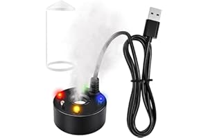 MOXTOYU Mist Maker, 5V Water Fountain Atomizer, USB Mist Water Fountain with Splash Guard, 4 LED Colour Changing Mister Fogger Air Humidifier, for Halloween Party, Fountain, Pond, Rockery Yard