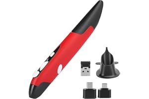 AGATIGE USB Wireless Optical Pen, Computer Stylus PC Parts Wireless 2.4G Mouse Pen‑Type Personalized Innovative Vertical USB Computer Stylus for PC Laptop Mac Notebook Left Right Handed (Red)