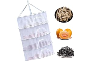 Esforzarse 4 Rete Pieghevole per Asciugatura a Strati, Cesto di Essiccazione a Sospensione, Rete di Essiccazione Sospesa con Chiusura Lampo per Pesce, Lampadine, Fiori(Bianco, 40 x 60 × 126 cm)