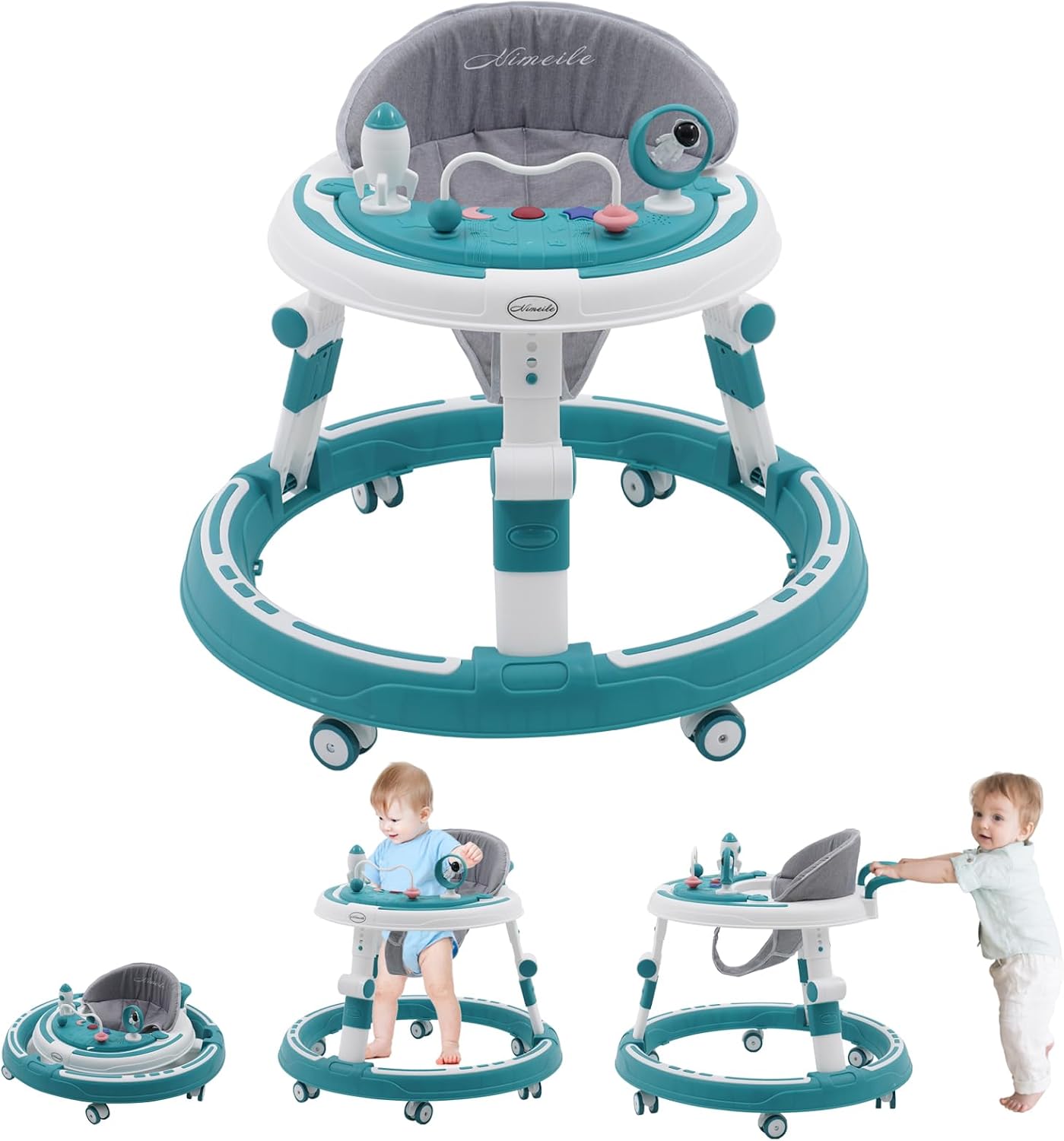 EULEUY 3 en 1 Andadera Para bebe Andador de Empuje Plegable con Centro de Actividades y Bandeja de Alimentación. Altura Ajustable, Ruedas Silenciosas de 360° Andador bebes 6-12 Meses (Verde)