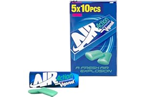 Vigorsol Air Action, Chewing Gum, Gusto Menta, Senza Zucchero, Senza Glutine, Confezione da 5 Astucci ciascuno da 10 Gomme da Masticare, da portare Sempre con Te per una Freschezza Immediata