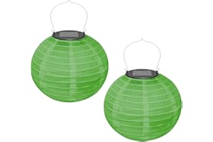 Ledeak 2 Piezas Farolillos Solares Exterior, 20cm Poliéster Impermeables LED Farol Solar Exterior, Redondos Estilo Oriental Chino Linternas para Bodas Hogar Jardín Terraza Fiesta Decoracion (Verde)