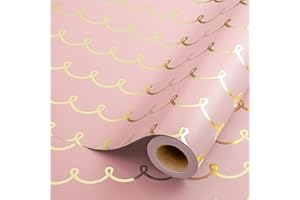 Wikadlik Rotolo di carta da regalo rosa, graziosa carta da regalo a righe dorate, per compleanno, matrimonio, San Valentino, fidanzamento, doccia, 43 cm x 10 m
