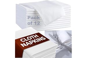 JMS BRIDGE Cotton Cloth Napkins Set of 12 (50cm x 50cm) Soft Cotton – Hotel Quality, Durable & Reusable White Dinner Napkins for Dining, Weddings, Events & Everyday Use