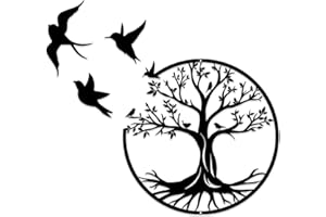 Luccyle Albero Della Vita In Metallo Decorazione Murale Silhouette Art, Decorazione da Parete Nera Silhouette Wall Art per La Casa, Camera da Letto,Giardino (Bird 30cm)