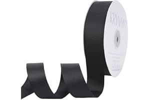 Kryvus Grosgrain Ribbon, Black Ribbon 25mm x Continuous 45 Metres, Black Grosgrain Ribbon Perfect for Gift Wrapping, Crafts, Sewing, Wedding Decor, DIY Hair Accessories and More