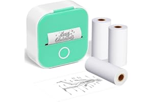 ‎ASPRINK ASprink T02 Bluetooth Thermal Mini Printer - Portable Sticker Machine - Pocket for iPhone, Green with 3 Rolls Paper Journal, Memo, Photo, Grün