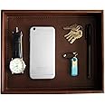 HofferRuffer Shallow Leather Tray Handmade Decorative Perfume Tray 10.2 * 8.3 * 1.8 Inch Men Vanity Tray Brown Valet Tray for Desk Organizers