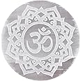 Certified Selenite Crystal Charging Plate, 3 Inch Engraved Om Flower of Life Selenite Plate for Crystal Cleansing Re-Energy Work, Meditation and Pooja (3 Inch, Om Flower of Life)