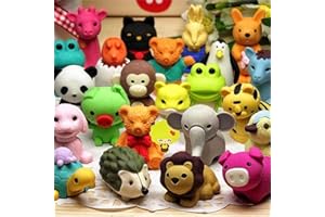 MINGZE 30pcs Pencil Erasers, Premium Novelty Animal Erasers Collectible Set of Adorable, Amazing Variety with No Duplicates, Best Puzzle Toys for Kids Party, Games Prizes, School Supplies