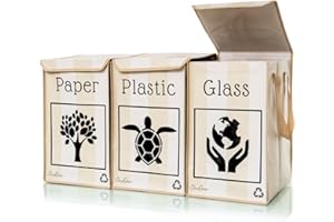 Shiva Green Mulltrennsystem 3fach - Altglas Sammelbehälter - Recycling System - Leergut Sammelbehälter - Altpapier Sammler - aus Plastik und Glas mit Deckel