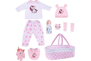 BABESIDE 8Pcs Reborn Baby Dolls Clothes 20 Inches Girl Outfits Accessories for 17-22 Inches Baby Dolls with Bassinet, Feeding Bottle and Dummy, Cute Realistic Baby Doll Clothing Set (Pink)