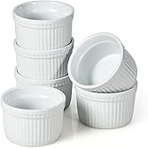 WishDeco Ceramic Ramekins Set of 6, Creme Brulee Ramekins 200ml / 7oz, White Dipping Sauce Dishes, Ramekin Bowls for Baking, 