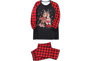 YULONGESS Weihnachten Familie Schlafanzug Outfit Nachtwäsche Lang Pyjamas Set mit Weihnachtsmotiv Fun-Nachtwäsche Christmas Hausanzug für Damen Herren Junge Mädchen Weihnachtspyjama Familie Set