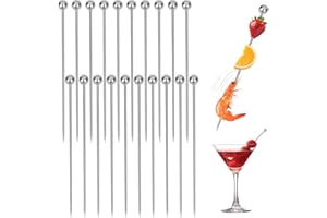 LUXSTELLAR Brochetas de cóctel de acero inoxidable, 20 unidades, acero inoxidable, pinchos de cóctel para comida con los dedos, frutas, hamburguesas, cócteles, antipasti, fiestas reutilizables (10,8 x 0,8 cm)