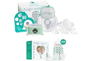 MAMASHY Kit Allattamento Mama Start - Tiralatte Elettrico Indossabile Plus e 20 Sacchetti Latte Materno per Estrazione e Conservazione del Latte, in Morbido Silicone, Senza BPA Neonato Accessori Utili