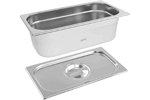EZONE Gastronorm & Lid 1/3 Third Stainless Steel Bain Marie Food Container Pan 100mm