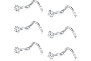 AceFun Nose Stud Piercing 16g 18g 20g 22g Nose Screw 1.5/2/2.5/3 CZ Nose Rings Piercing Jewelry 6Pcs Silver Rosegold Gold