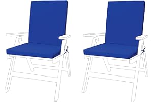Gardenista Garden Highback Chair Seat Pads | Indoor Outdoor Water Resistant Seat and Back Cushion | Soft and Thick Chair Pad with Secure Ties | Durable Patio Furniture Cushions (2 Piece, Blue)