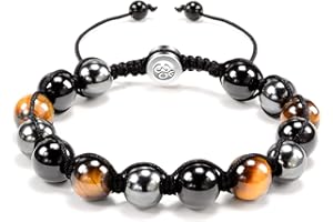 VGWON Bracelet Triple Protection pour Homme Femme 8/10mm HéMatite Noire et Bleue Oeil de Tigre Bracelet de Perles en Pierre Naturelle pour Homme Femme Bonne Chance et ProspéRité