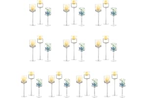 Nuptio 10 Juegos Candelabros con Luz Té Candelabro Vidrio Alto para Velas Flotantes, Candelabros Vidrio para Velas Pilar, Candelabros Cristal para Centro Mesa, Fiesta Casa, Decoración Bodas
