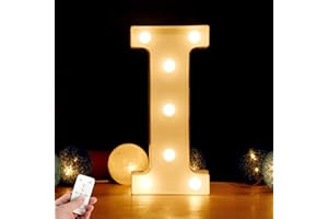 WHATOOK Letras Luminosas Decorativas con Luces LED, con temporizador inalámbrico y mando a distancia regulable, Color Blanco - Letra I