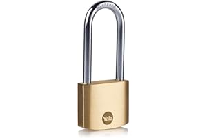 Yale Lucchetto in ottone Y110B/40 40 mm con arco extra lungo: corpo robusto con doppia chiusura cilindro a chiave e arco in acciaio temprato testato EN12320 per protezione versatile