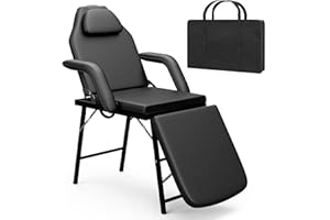 CyyKcc Black Portable Beauty Bed, Adjustable Massage Table with Storage Bag, Folding Salon Tattoo Chair for Facial, Spa, Lash