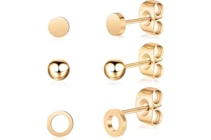 ARTSKIN Tytanowe damskie kolczyki na sztyfcie, nie zawierają niklu, hipoalergiczne kolczyki dla wrażliwych uszu, klasyczne kolczyki dla kobiet, dziewcząt, nastolatków, czarne, srebrne, złote, różowe złoto