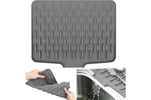 RZCOMP Silicone Draining Mat,Silicone Dish Drying Mat Non-Slip Sink Drainer Mat,No-Spill Mat & Heat Resistant Folding Draining Board Mat for Kitchen Counter,Sink (Grey)