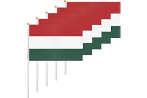 ASUNO 20 Pack Hungary Flags HandHeld Small Banners 14 × 21 cm Mini Hungarian Stick Flag Polyester for Party Decorations World Cup International Festival Events Indoor and Outdoor