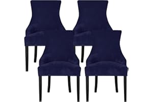 Leorate Dining Chair Covers Stretch Velvet Wingback Armchair Slipcovers Recliner Chair Protector for Kitchen Home Decor (Navy, Pack of 4)