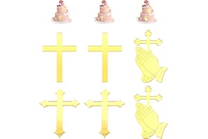 TIMJJG 6 Pezzi Accessori per Torte a Croce Dorata - Decorazione in Acrilico per Cupcake, Battesimo dei Bambini, Celebrazione e Festa a Tema
