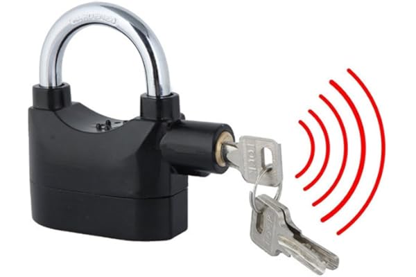 GLIVE (LABEL) Stainless Steel Alarm Lock Siren Motion Sensor Safty For Home Anti Theft System Security Pad Lock House Office Cycle Bike, Black