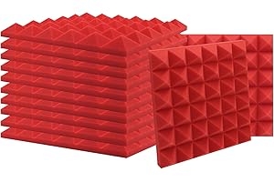 SK Studio Pianka akustyczna, 12 sztuk, pianka z wypustkami, akustyczna, izolacja akustyczna, do studia dźwiękowego, tłumiąca dźwięki, piramida piankowa, 30 x 30 x 2,5 cm, czerwona