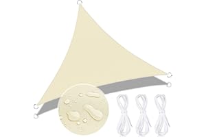 ZHHGOO Toldo Vela de Sombra Triangular 3x3x3m,Protección Rayos UV,Toldo con Protección Solar,Toldo para Jardín Impermeable para Exterior Patio Terraza Balcón,Crema