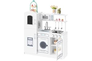 WOLTU Mini Cucina Giocattolo Moderna in Legno, con Kit di 5 Pezzi, Regalo per Bambini di 3 Anni, Bianca 81x26,5x84,5 cm