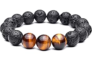 Lion & Son Lava-Armband Tigeraugen-Perlen Buddha-Armband Herren-Schmuck Braun Schwarz Handmade Naturstein Perlenarmband Handgemachtes Damen Surferarmband Wasserfest
