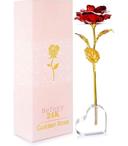ALLOMN Rosa Colorata Placcata Oro 24K In Confezione Regalo – Fiore Artificiale Eterno Per San Valentino E Festa Della Mamma