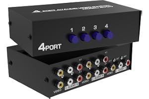 Fosmon 4-Vägs RCA-Splitter och AV-Omkopplare Box med AV-Patchkabel | Audio Video Stereo Selector Switchbox med 4 Ingångar Hona och 1 Utgång Hona för RCA-Komposit Kabelsystem, 75mm