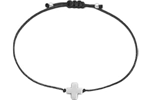 Selfmade Jewelry Bransoletka z krzyżykiem — czarna makrama z małą zawieszką w kształcie krzyża z regulacją rozmiaru — ręcznie robiona biżuteria damska dziewczyna z opakowaniem na prezent