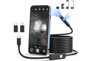 Dual Lens Endoscope Inspection Camera, Qimic Endoscope Borescope Camera with 8+1 LED Lights, 16.4FT Semi-Rigid SnakeCamera with 7.9mm IP67 Waterproof Probe for Android, iPhone(Black, No WiFi Needed)