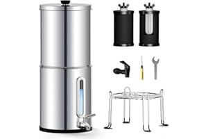 Joypur 8,5 L Système de filtration d'eau par gravité avec indicateur de niveau d'eau - Filtre à eau par gravité potable avec certification EU 98/37/EC, NSF/ANSI 42&372, Argenté