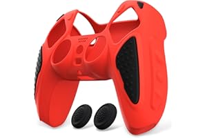 PlayVital Funda de Silicona para ps5 Mando - Carcasa de Goma Antideslizante con Tapas para Pulgar, Protector Tacto Suave, Accesorio Compatible con ps5 - Edición Knight (Rojo Negro)