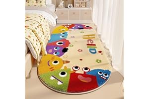 POPUPWAVE Area Rugs for Bedroom 40 * 120 cm, Washable Cute and Funny Kids Pets Rug Modern Printed White Irregular Shape Entryway Rug (Hello Monster)