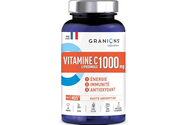 GRANIONS| Vitamine C Liposomale 1000 mg | Contribue au fonctionnement normal du système immunitaire et à réduire la fatigue | Haute Absorption | Fabrique en France | 60 comprimés